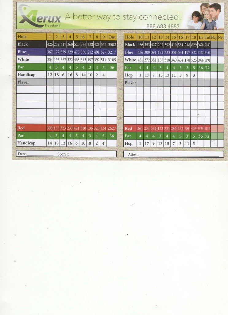 Scorecard Spring Valley Golf Club